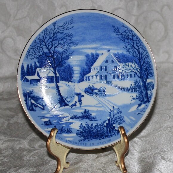 Pair of Currier & Ives Blue and White Plates | "Homestead" Collectible Plates - Picture 2 of 16